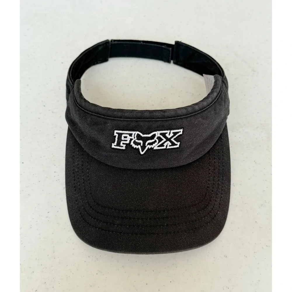 Vintage 90s Fox Racing Motocross Logo Sun Visor Black Adjustable Hat Y2K